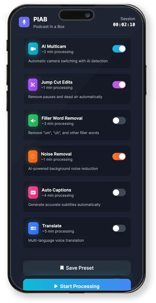 PIAB app — AI processing screen